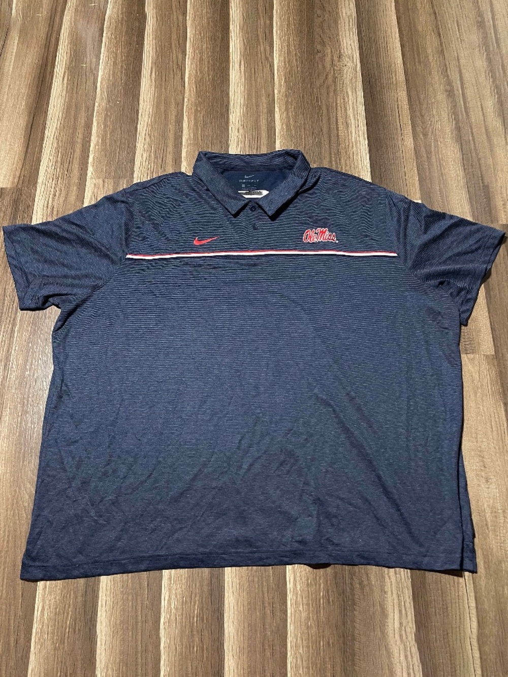 4XL Nike Dri-Fit Ole Miss Polo shirt- Navy Blue striped, Red white and navy